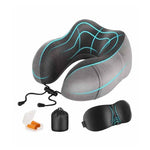 Kit de descanso para viaje con almohada cervical ergonómica Ergo Travel Pillow, antifaz, tapones para oídos y bolso de transporte